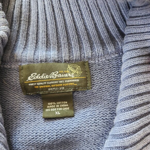 Eddie Bauer Men’s XL Blue Cream Quarter Zip Heavy Knit Pullover Sweater - Picture 2 of 7